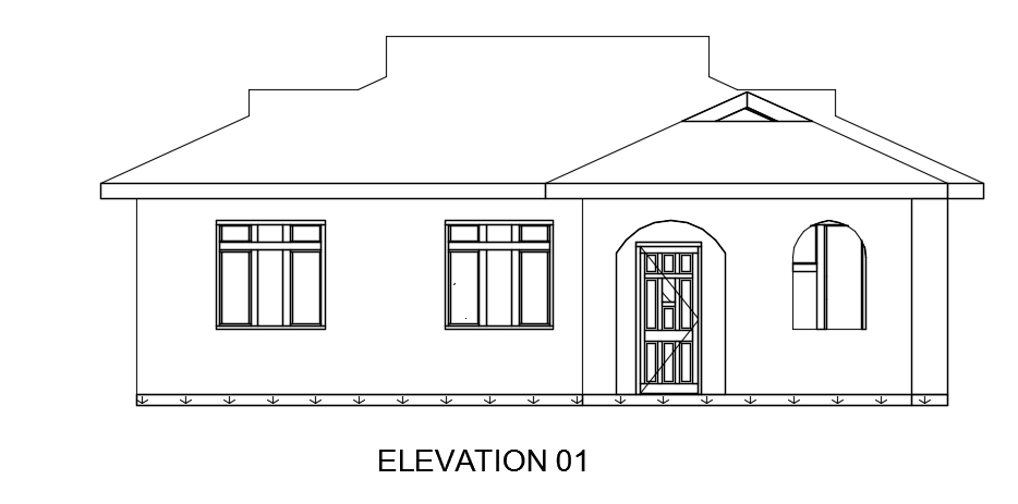 The front elevation view of the 11x9m 2bhk house building