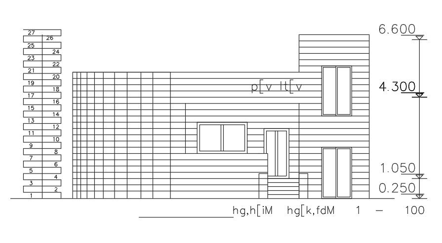 The front elevation view of the 12x13m house building
