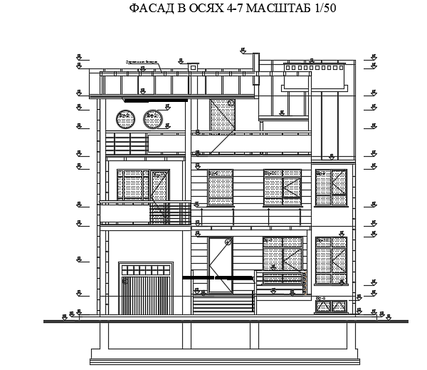 The front elevation view of the 12x14m house building CAD model