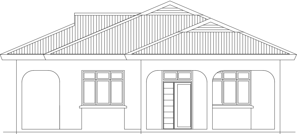The front elevation view of the 12x15m house building