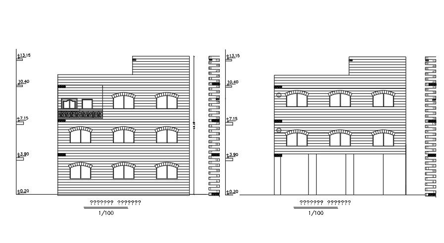 The front elevation view of the 12x15m house plan building