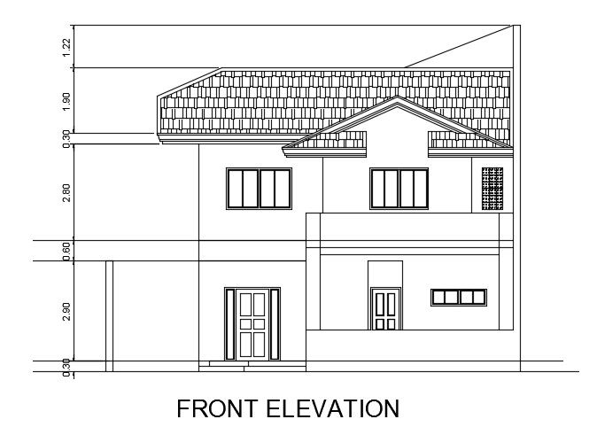 The front elevation view of the 12x20m residential building