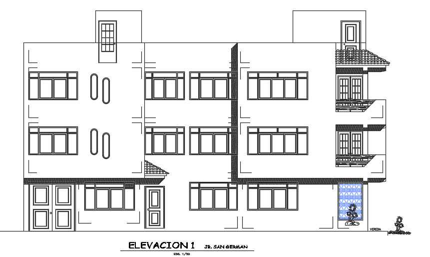 The front elevation view of the 12x22m multifamily house building