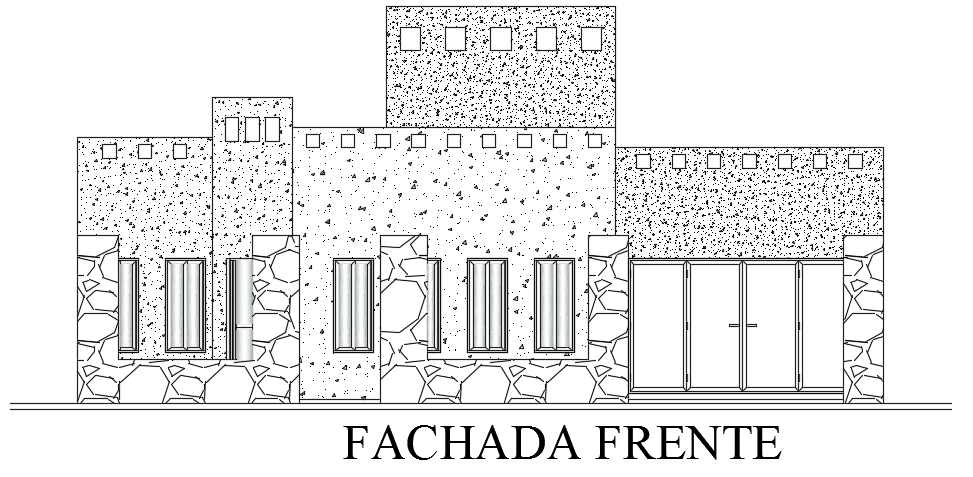 The front elevation view of the 12x30m house building AutoCAD model