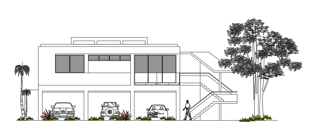 The front elevation view of the 12x8m house building
