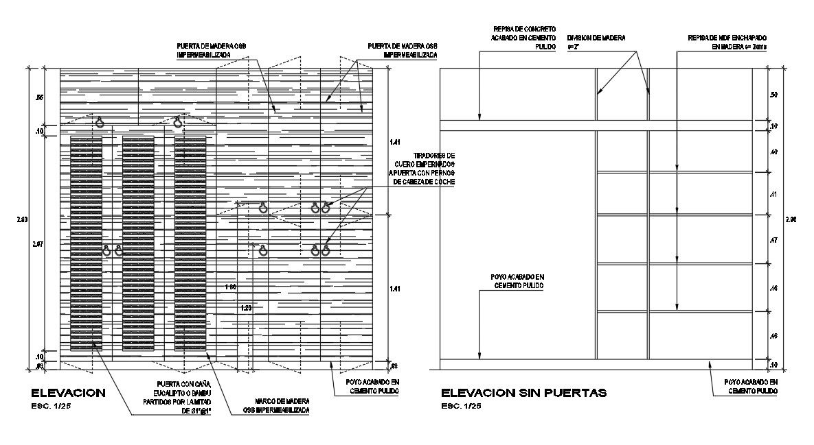The front elevation view of the 1300x700mm wardrobe is given in this AutoCAD drawing model. Download now.