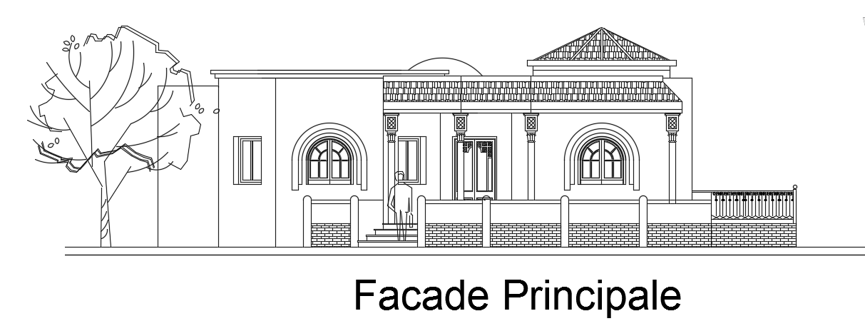 The front elevation view of the 13x13m simple 2bhk house building