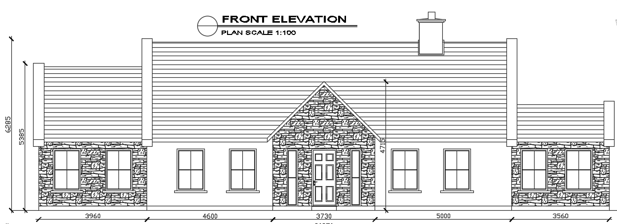 The front elevation view of the 13x20m house building
