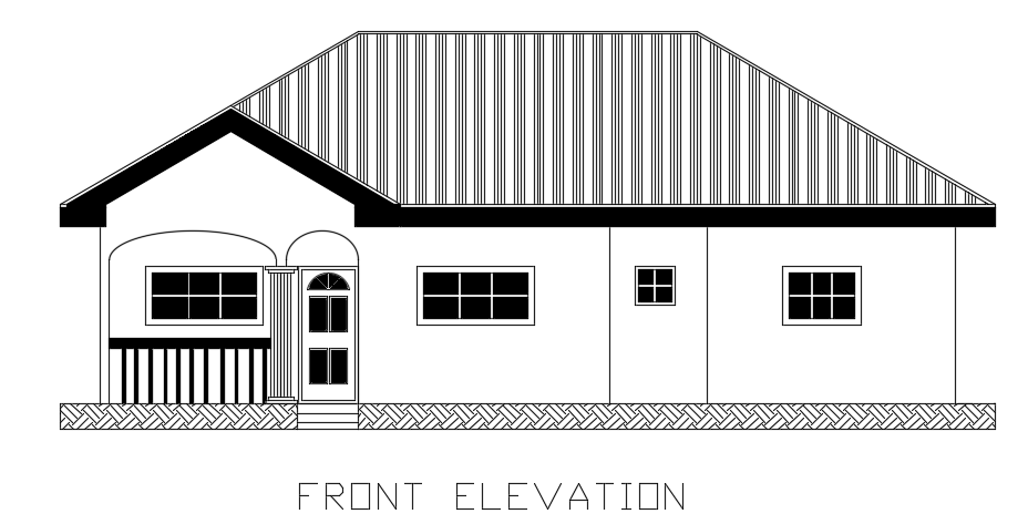 The front elevation view of the 13x8m house building view CAD drawing