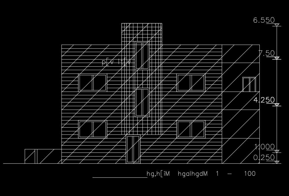 The front elevation view of the 14x14m house building