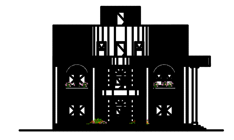 The front elevation view of the 14x15m house building
