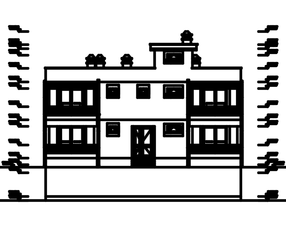 The front elevation view of the 15x12m house building