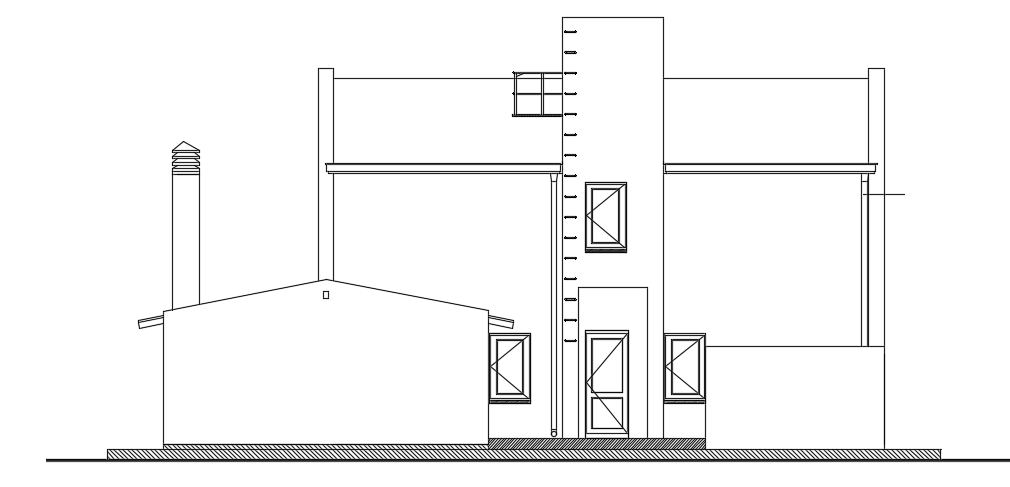 The front elevation view of the 15x13m architecture 3bhk house building cad drawing