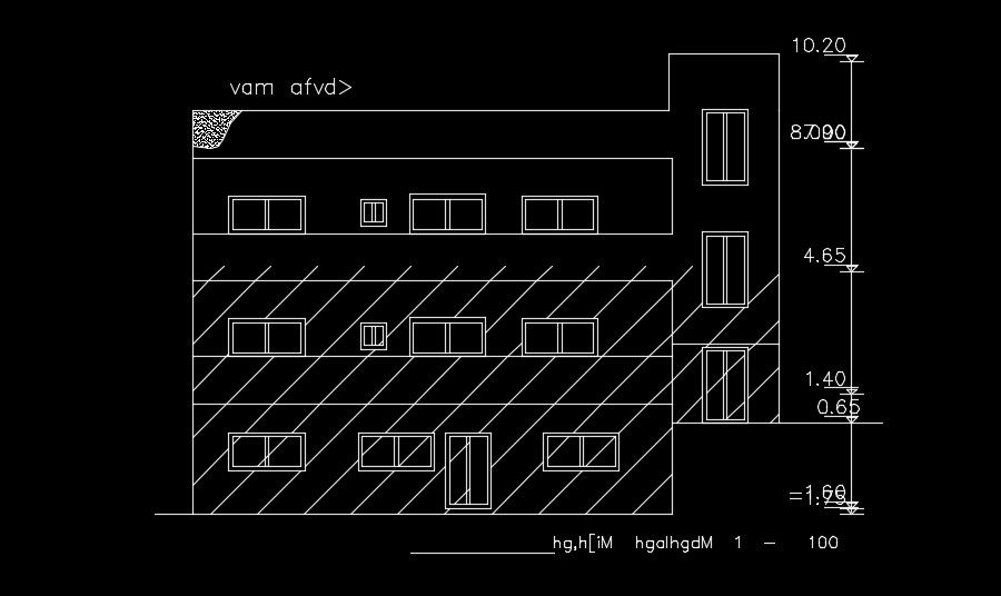 The front elevation view of the 15x13m house building