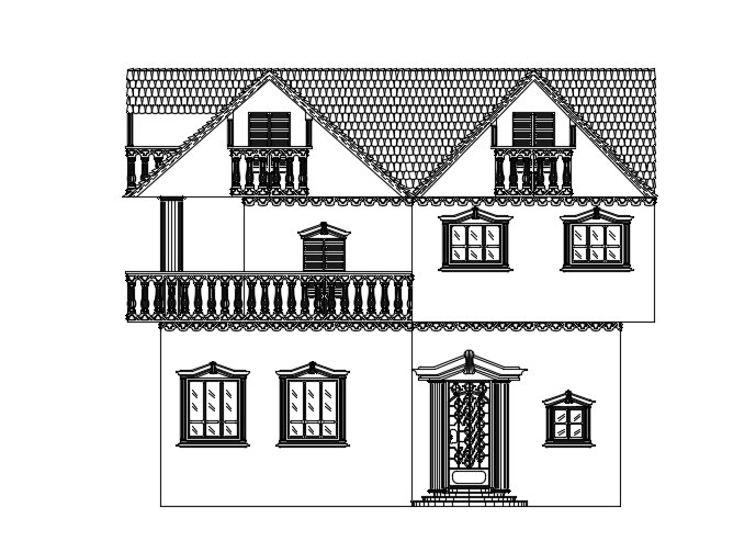 15x15m Double Story House Front Elevation DWG Architectural Drawing
