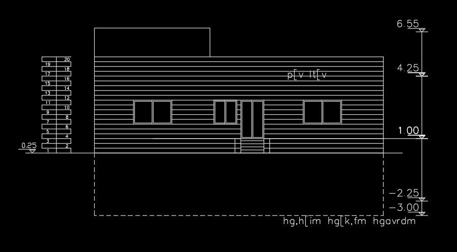 The front elevation view of the 15x21m house building is given in this file