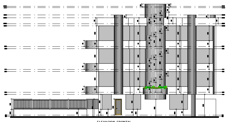 The front elevation view of the 16x12m hotel building