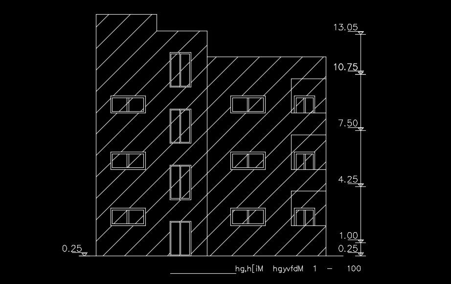 The front elevation view of the 16x13m house building