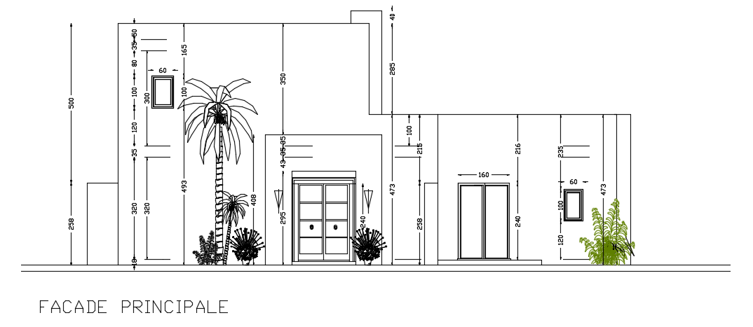 The front elevation view of the 16x15m house building