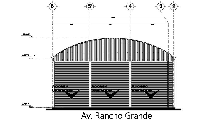 16x9m Vehicle Parking Building CAD Front Elevation Plan
