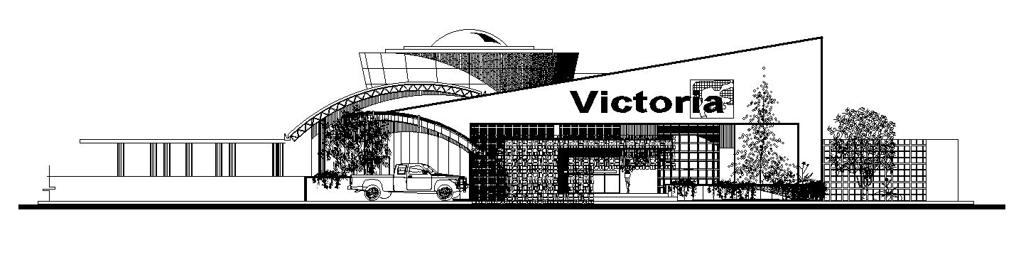 The front elevation view of the 17x10m office cum guest house building