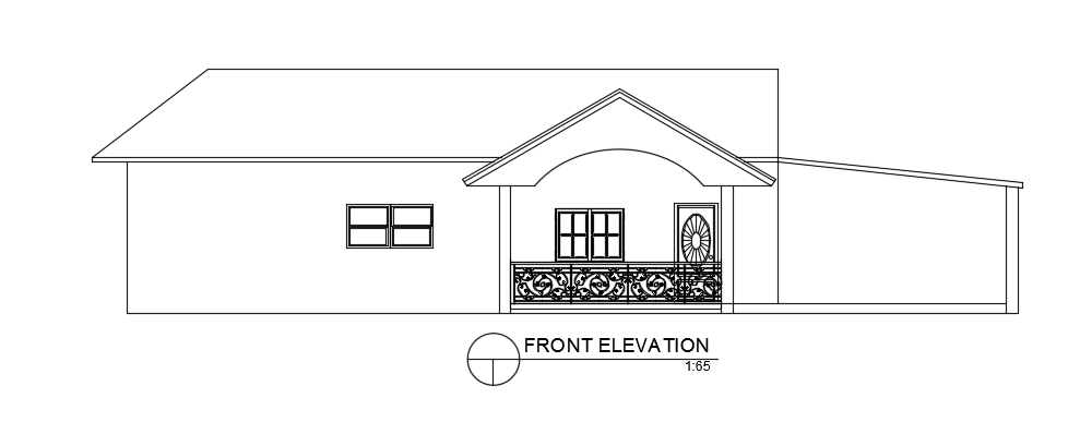 The front elevation view of the 18x13m house building AutoCAD