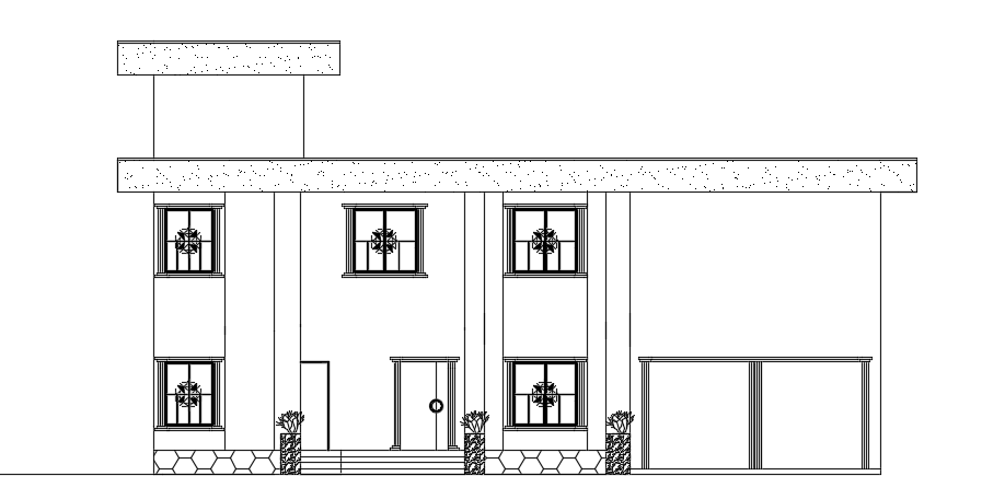 The front elevation view of the 18x18m house building drawing
