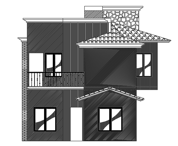 The front elevation view of the 19x10m house building