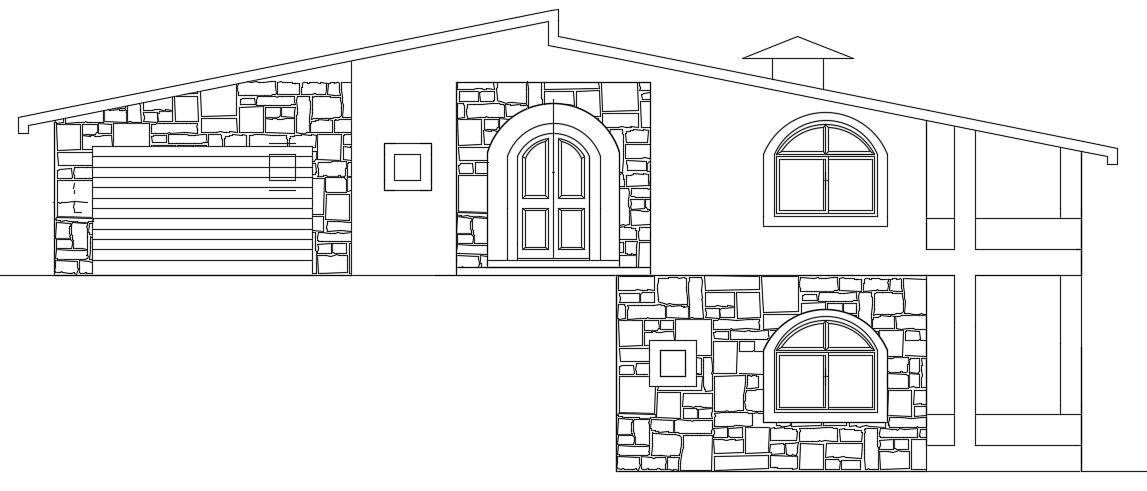 The front elevation view of the 19x17m house building