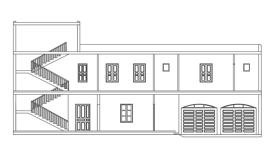 Front Elevation View of 20x12m Double-Story House in AutoCAD File