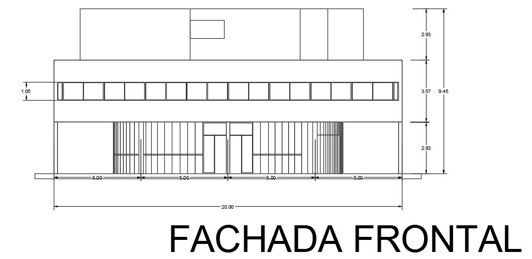 The front elevation view of the 20x20m villa building
