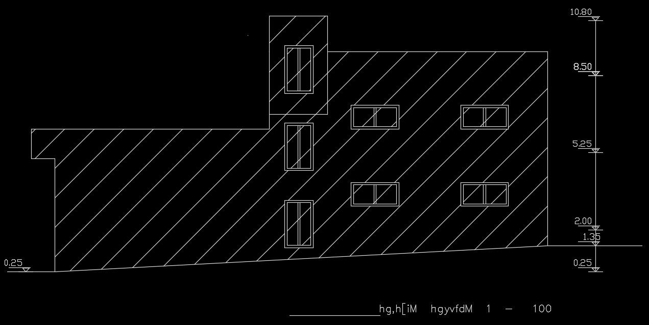 The front elevation view of the 22x11m house building