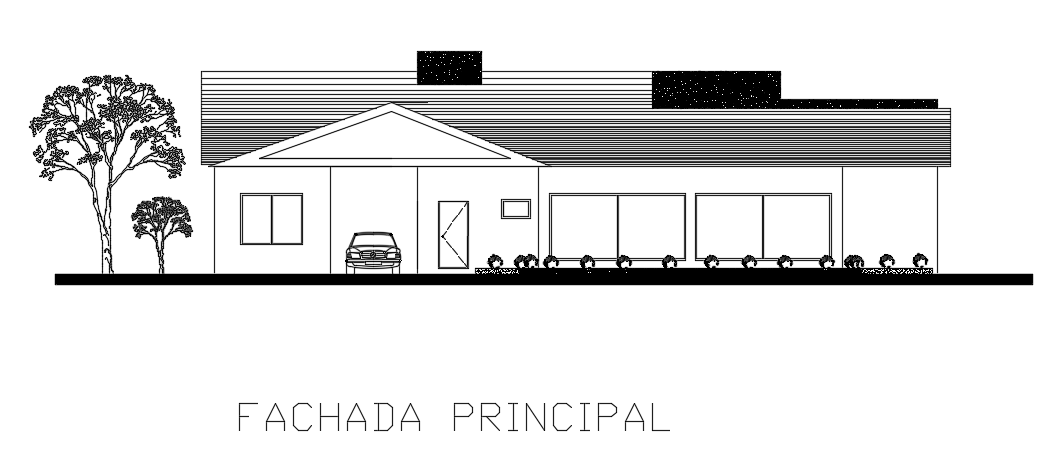 The front elevation view of the 22x22m architecture house building drawing