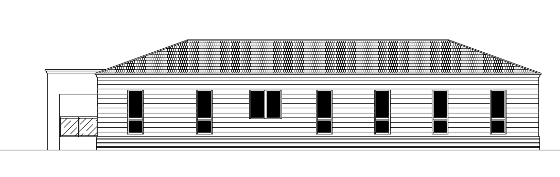 The front elevation view of the 22x6m home building AutoCAD model