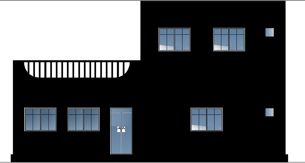 Front Elevation of 23x15m Single Story House Building in AutoCAD model