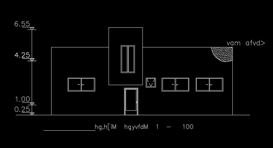 The front elevation view of the 23x22m house building