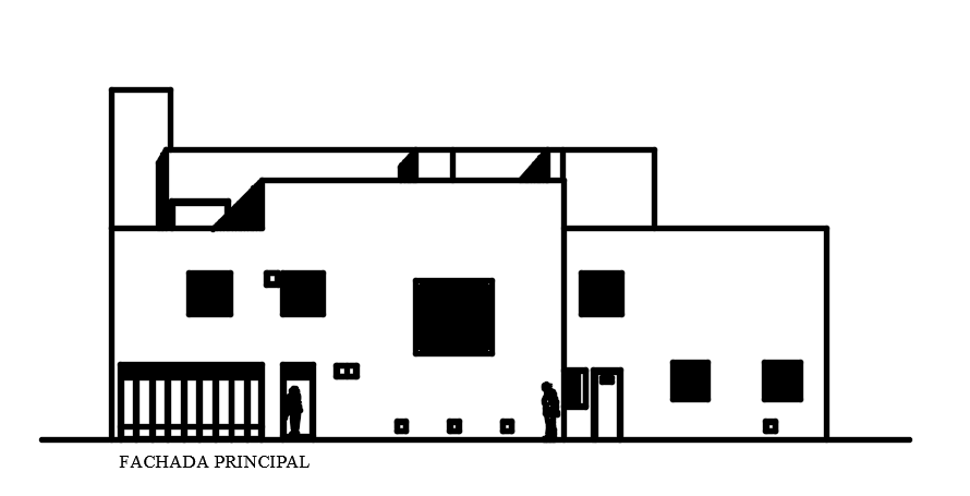 The front elevation view of the 24x12m office cum house building