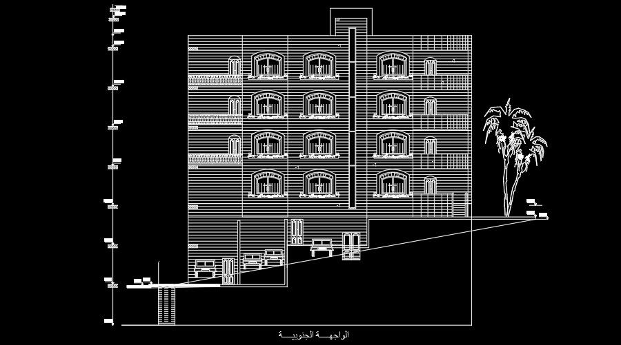 The front elevation view of the 24x14m house building AutoCAD drawing