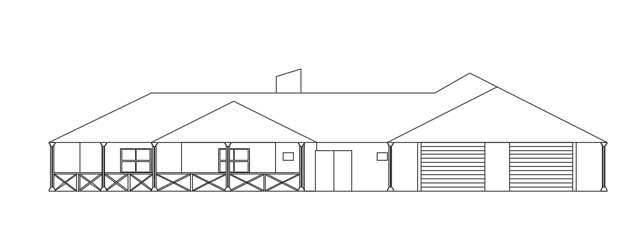 The front elevation view of the 24x16m single story house building