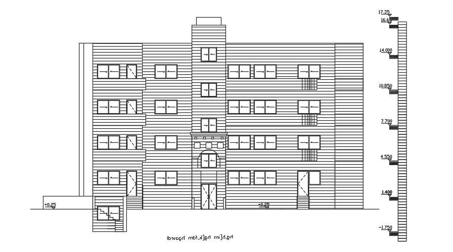 The front elevation view of the 25x18m house building