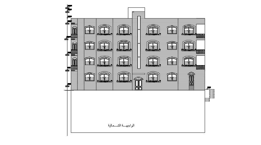 The front elevation view of the 27x13m Apartment building