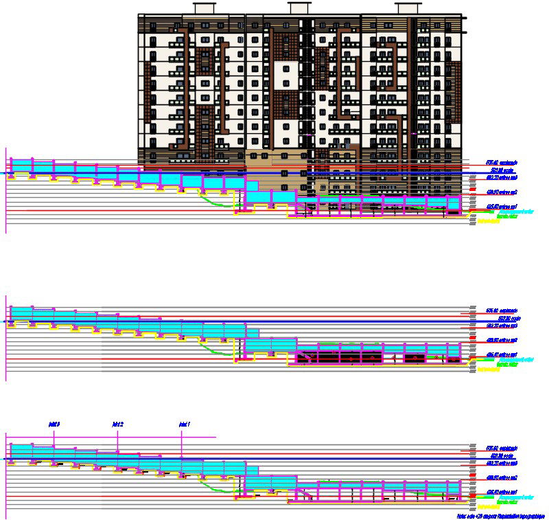 The front elevation view of the 27x14m Block C2 apartment building