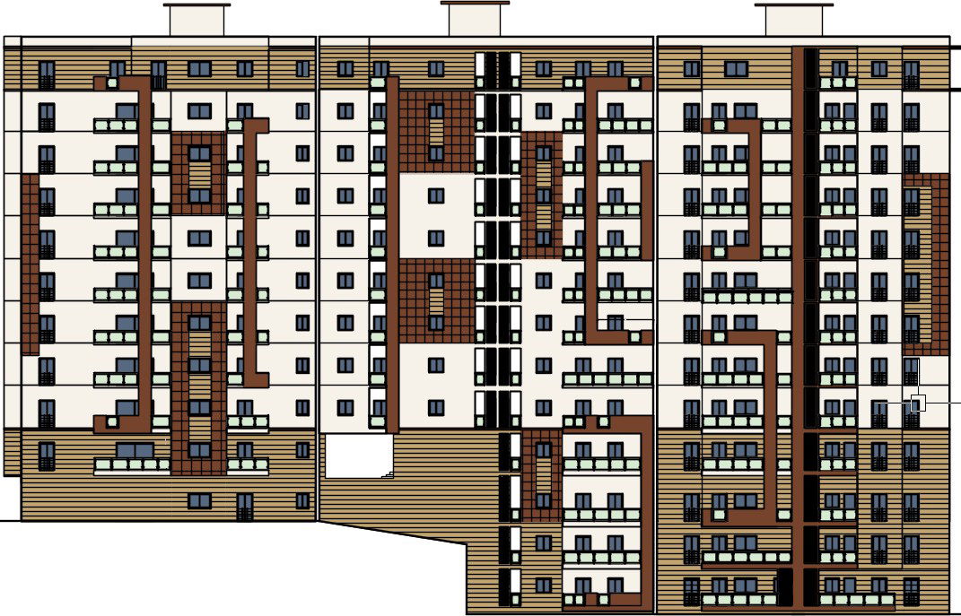 The front elevation view of the 27x14m residential apartment building