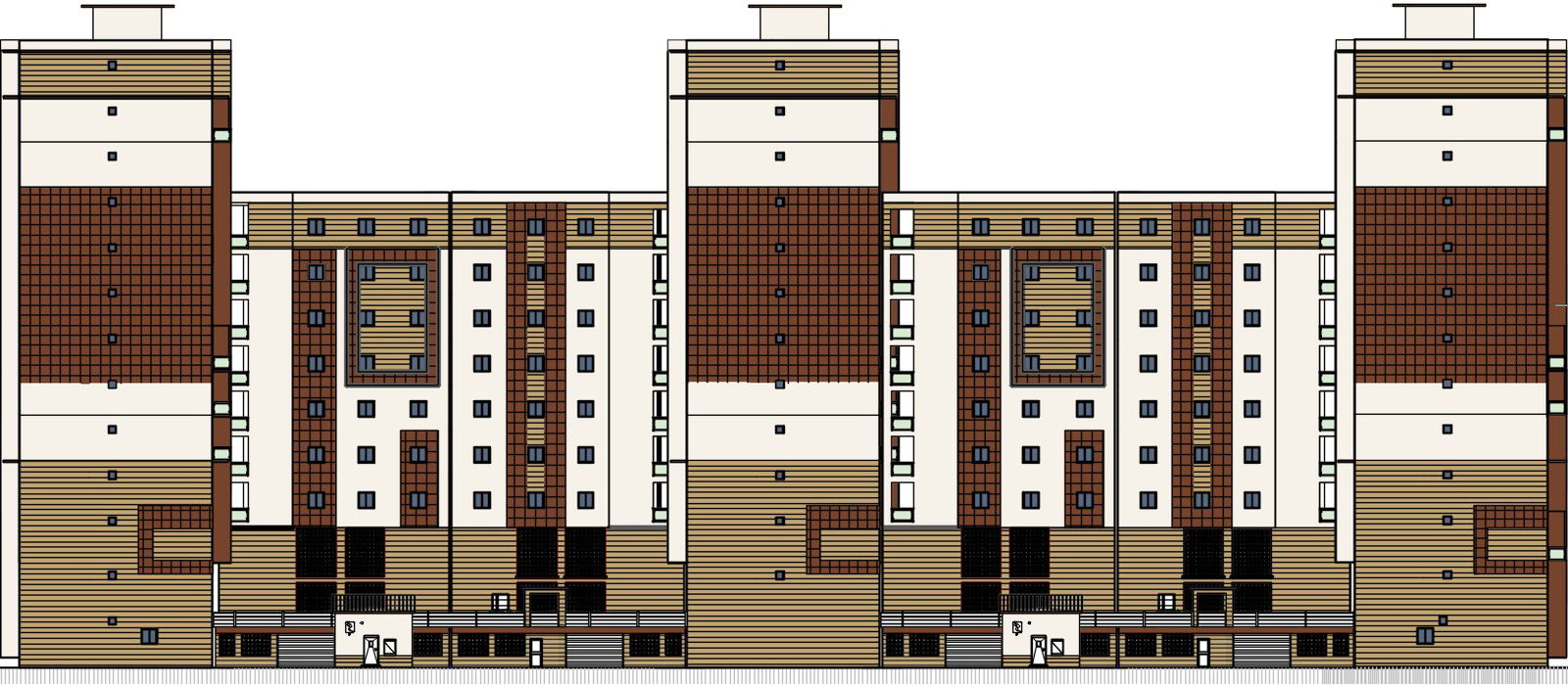 The front elevation view of the 27x14m service apartment building