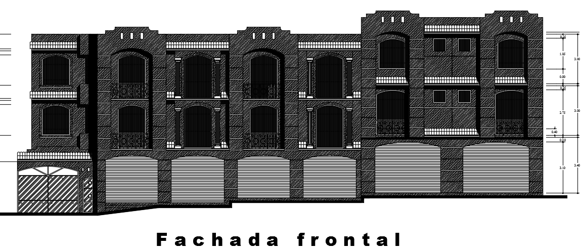 The front elevation view of the 30x36m architecture house building cad drawing