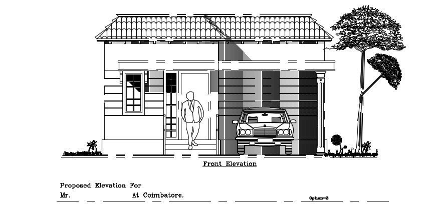 The front elevation view of the 30’x60’ house building without parapet wall drawing