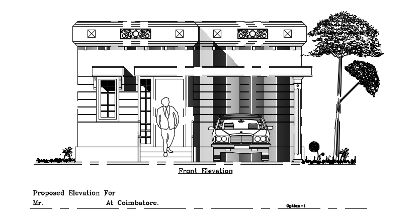 The front elevation view of the 30’x60’ single bedroom house building