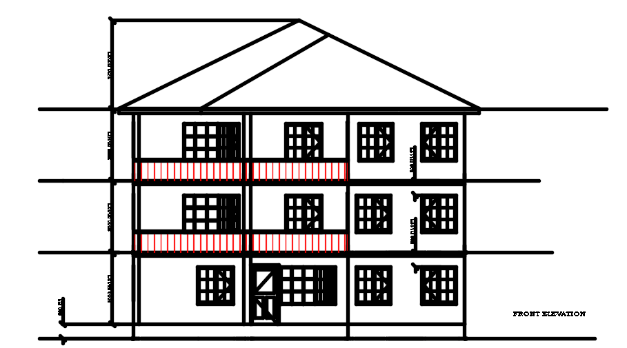 The front elevation view of the 36’x60’ multifamily house building AutoCAD drawing