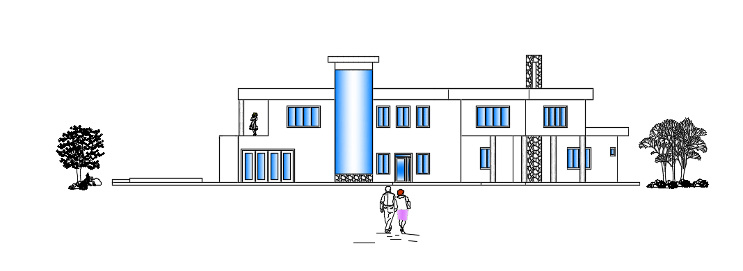 The front elevation view of the 40x22m luxury villa building