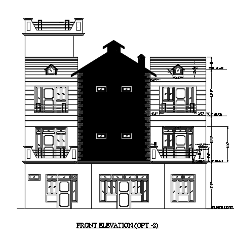 The front elevation view of the 51’x66’ house building
